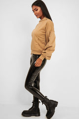 Camel Balloon Sleeve Pocket Front Hoodie - Lainee-Hoodies