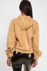Camel Balloon Sleeve Pocket Front Hoodie - Lainee-Hoodies
