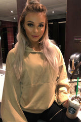 Camel Balloon Sleeve Pocket Front Hoodie - Lainee-Hoodies
