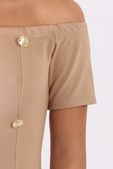 Camel Bardot Bodycon Button Detail Dress - Wallis-Dresses