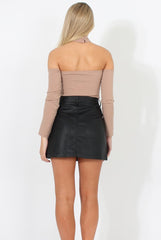 Camel Bardot Choker Crop Top - Scarlett-Crop Tops