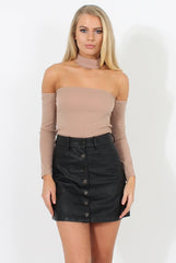 Camel Bardot Choker Crop Top - Scarlett-Crop Tops