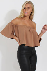 Camel Bardot Crop Top - Bryony-Crop Tops