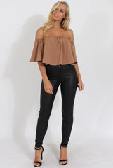 Camel Bardot Crop Top - Bryony-Crop Tops