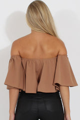 Camel Bardot Crop Top - Bryony-Crop Tops