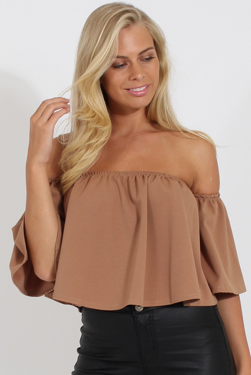 Camel Bardot Crop Top - Bryony-Crop Tops
