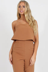 Camel Bardot Jumpsuit - Amira-Jumpsuits