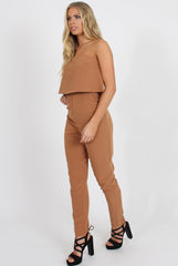 Camel Bardot Jumpsuit - Amira-Jumpsuits