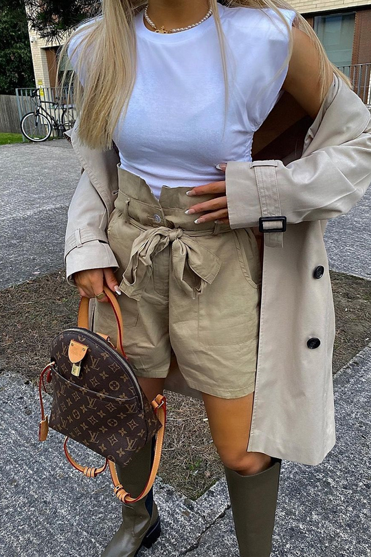 Camel Belted Frill Shorts - Lenya