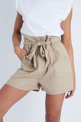 Camel Belted Frill Shorts - Lenya-Shorts