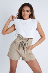 Camel Belted Frill Shorts - Lenya-Shorts