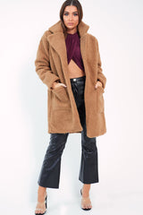Camel Borg Longline Oversized Coat - Acadia-Coats
