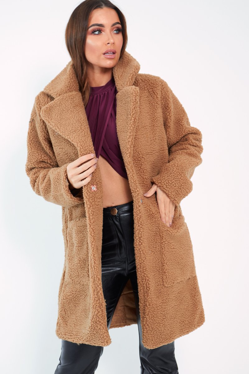 Camel Borg Longline Oversized Coat - Acadia-Coats