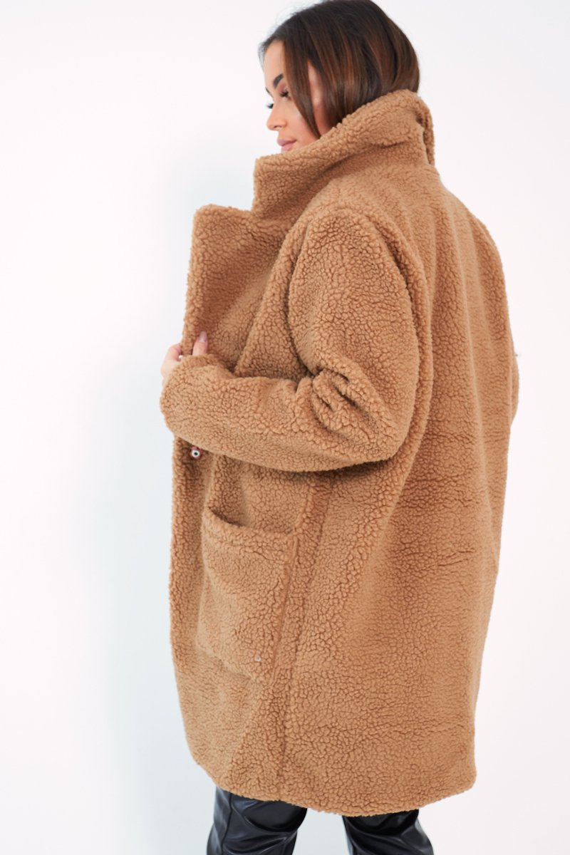 Camel Borg Longline Oversized Coat - Acadia-Coats