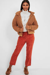 Camel Borg Zip Front Jacket - Danyelle-Jackets