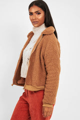 Camel Borg Zip Front Jacket - Danyelle-Jackets