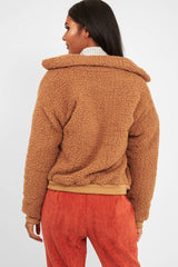 Camel Borg Zip Front Jacket - Danyelle-Jackets