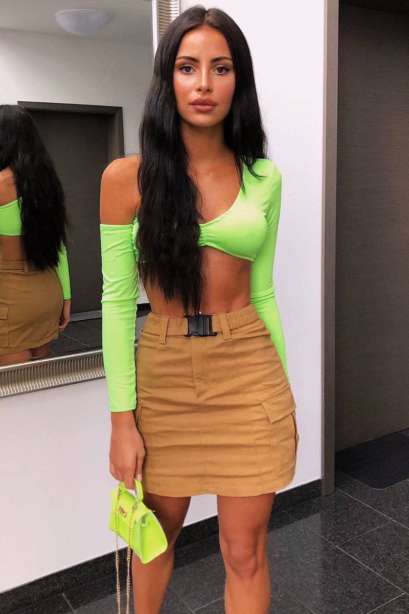 Camel Buckle Front Woven Utility Mini Skirt - Cally-Skirts
