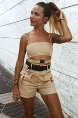 Camel Buckle Utility Crop Top and Shorts Co-ord - Juri-Co-ords
