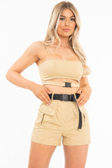Camel Buckle Utility Crop Top and Shorts Co-ord - Juri-Co-ords