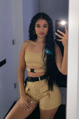 Camel Buckle Utility Crop Top and Shorts Co-ord - Juri-Co-ords