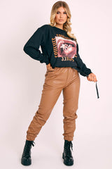 Camel Cargo Pouch Belted PU Joggers - Mishka-Trousers