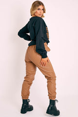 Camel Cargo Pouch Belted PU Joggers - Mishka-Trousers