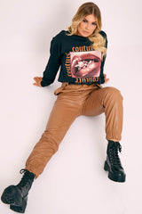 Camel Cargo Pouch Belted PU Joggers - Mishka-Trousers