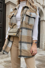 Camel Check Sleeveless Shacket - Brittanie-Shacket
