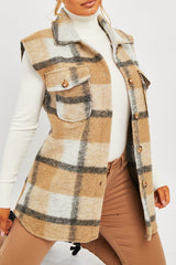 Camel Check Sleeveless Shacket - Brittanie-Shacket