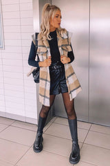 Camel Check Sleeveless Shacket - Brittanie-Shacket