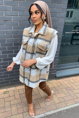 Camel Check Sleeveless Shacket - Brittanie-Shacket