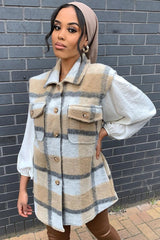 Camel Check Sleeveless Shacket - Brittanie-Shacket