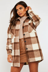 Camel Checked Wool Blend Oversized Shacket - Ronni-Shacket