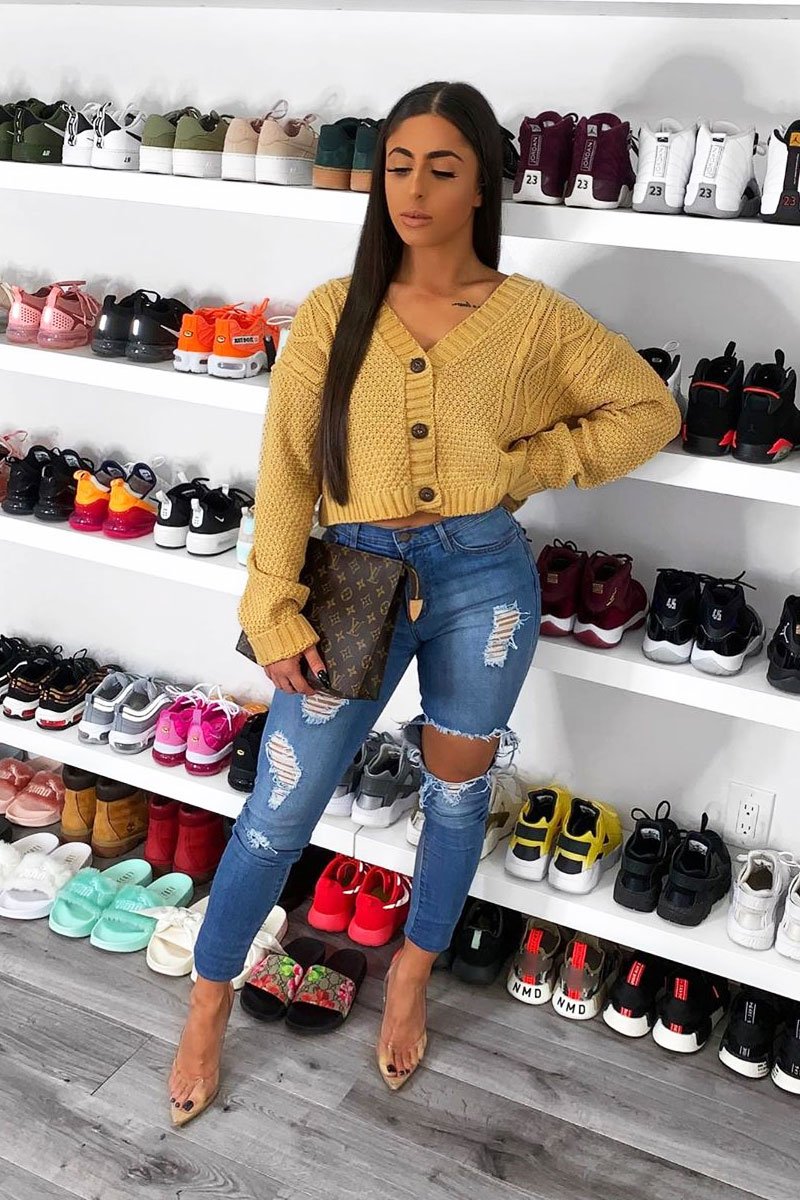 Camel Chunky Knit Button Up Crop Cardigan - Elly-Cardigans