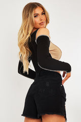 Camel Colour Block Off Shoulder Crop Top - Lanae-Crop Tops