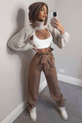 Camel Contrast Stitch Ankle Tie Trousers - Neyla-Trousers