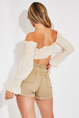 Camel Contrast Stitch Belted Shorts - Michella-Shorts