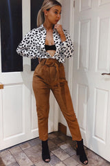 Camel Corduroy Belted Tapered Trousers - Janelle-Trousers