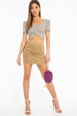 Camel Corduroy Seam Front Mini Skirt - Sienna-Skirts