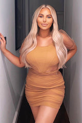 Camel Corset Bardot Crop Top + Mini Skirt Co-ord - Taira-Co-ords