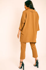 Camel Crepe Oversized Shirt and Cropped Trousers Co-ord - Ellee-Co-ords