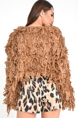 Camel Crop Shaggy Jacket - Idelle-Jackets