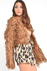 Camel Crop Shaggy Jacket - Idelle-Jackets