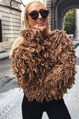 Camel Crop Shaggy Jacket - Idelle-Jackets