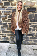 Camel Crop Shaggy Jacket - Idelle-Jackets