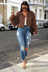 Camel Crop Shaggy Jacket - Idelle-Jackets
