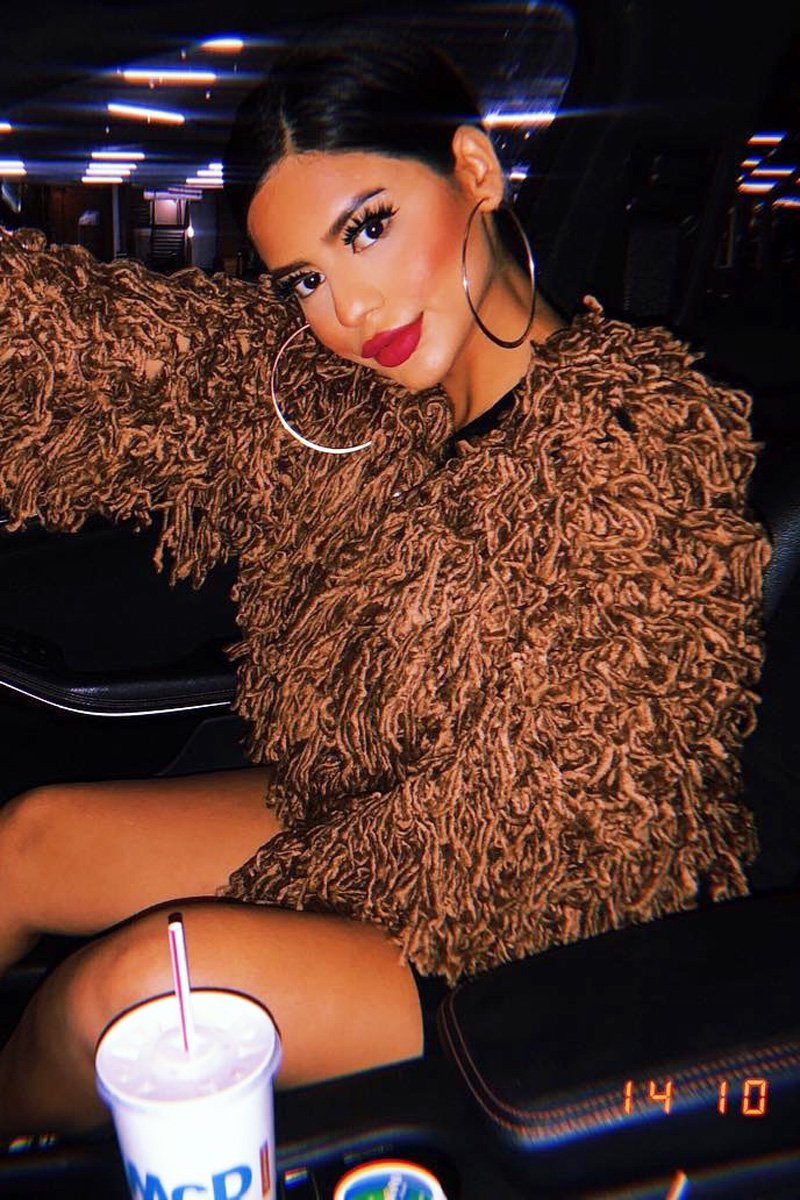 Camel Crop Shaggy Jacket - Idelle-Jackets