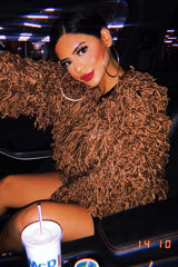 Camel Crop Shaggy Jacket - Idelle-Jackets