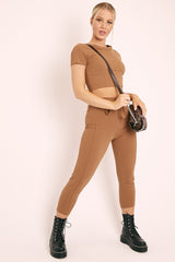 Camel Crop Top and Cropped Leggings Loungewear Co-ord - Zarah-Accessories